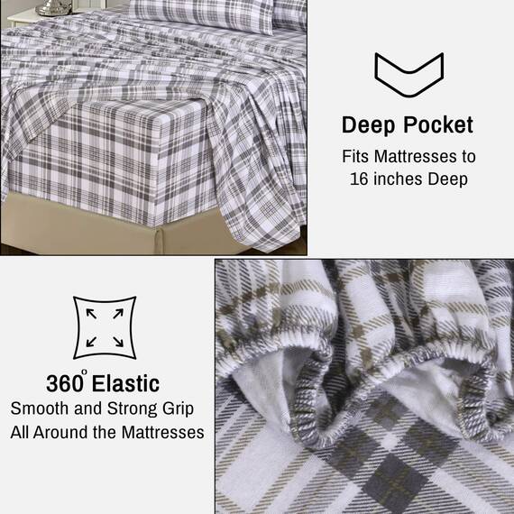 RUVANTI Flanell-Bettlaken-Sets für Doppelbetten XL – 100 % Baumwolle, doppelt gebürstet, tiefe Taschen, 40,6 cm, für alle Jahreszeiten, atmungsaktiv und extra weich, warm und gemütlich, 3-teilig,