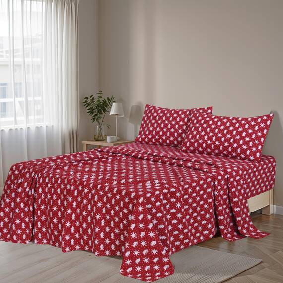 RUVANTI Flanell-Bettwäsche-Set für King-Size-Bett, 100 % Baumwolle, doppelt gebürstet, tiefe Taschen, 40,6 cm, für alle Jahreszeiten, atmungsaktiv und extra weich, warm und gemütlich, 4-teilig, Rot