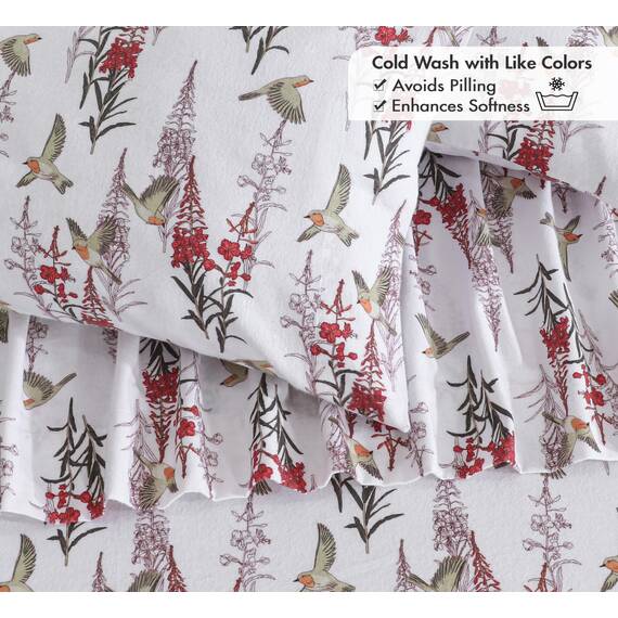 RUVANTI 4-teiliges Bettwäsche-Set aus 100% Baumwollflanell – King – Garden Song