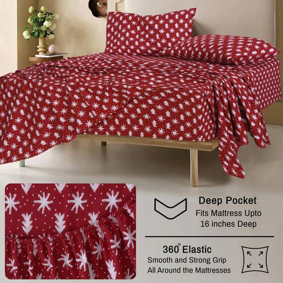 RUVANTI Flanell-Bettlaken-Sets für Doppelbetten XL – 100 % Baumwolle, doppelt gebürstet, tiefe Taschen, 40,6 cm, für alle Jahreszeiten, atmungsaktiv und extra weich, warm und gemütlich, 3-teilig, Rot