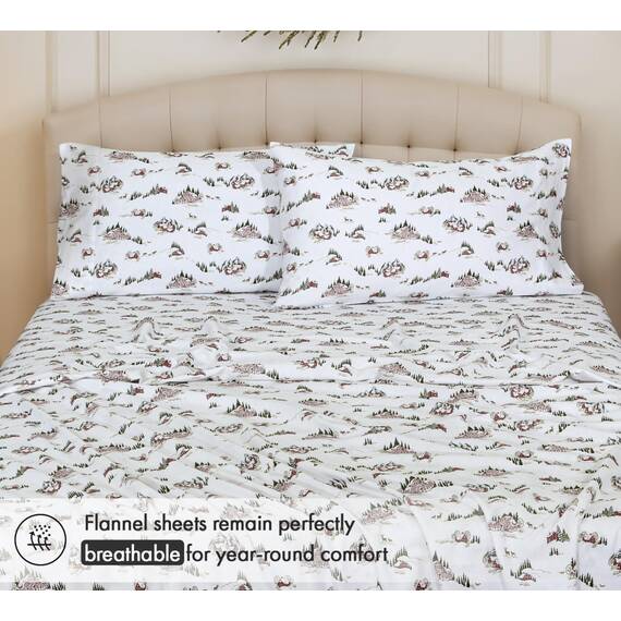 RUVANTI Flanell-Bettwäsche-Set für King-Size-Bett, 100% gebürstete Baumwolle, Tiefe Taschen, 40,6 cm, für alle Jahreszeiten, atmungsaktiv und extra weich, warm und gemütlich, 4-teilig, Hilly Huts