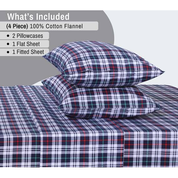 RUVANTI Flanell-Bettwäsche-Set für King-Size-Bett, 100 % Baumwolle, doppelt gebürstet, tiefe Taschen, 40,6 cm, für alle Jahreszeiten, atmungsaktiv und extra weich, warm und gemütlich, 4-teilig, Noel
