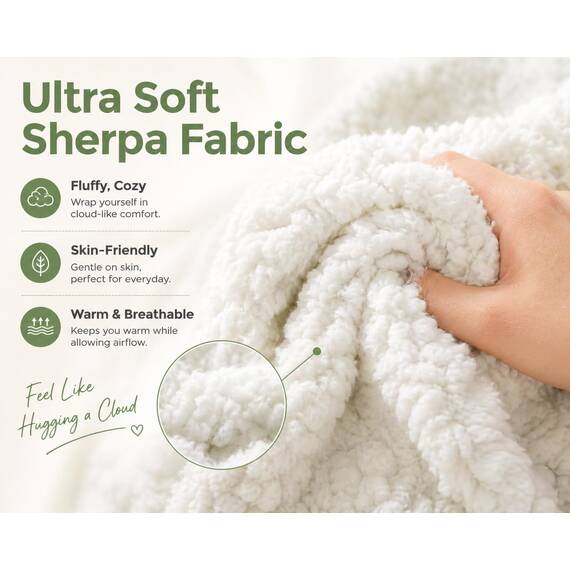 Reafort Ultra Soft Sherpa Körper-Kissen Cover/Case mit Reißverschluss Sahne 21 "X54