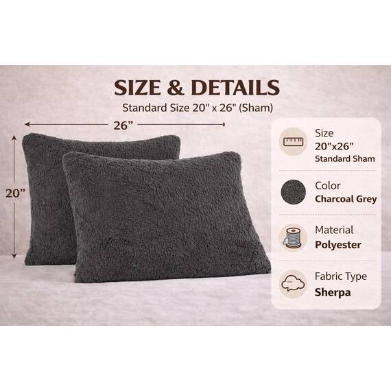 Reafort Ultraweiche Sherpa-Kissenbezüge, Standardgröße, 50,8 x 66 cm, 2 Stück, mit Reißverschluss (Anthrazit, 50,8 x 66 cm, Standard-Kissenbezug)