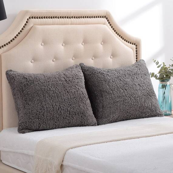 Reafort Ultraweiche Sherpa-Kissenbezüge, Standardgröße, 50,8 x 66 cm, 2 Stück, mit Reißverschluss (Anthrazit, 50,8 x 66 cm, Standard-Kissenbezug)