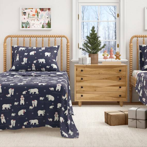 Great Bay Home Flanell-Bettwäsche-Set, Queen-Size-Größe, 100 % türkische Baumwolle, doppelt gebürstet, Winter-Bettwäsche-Set, ultraweich, gemütlich, 4-teilig, rustikales Bettwäsche-Set (marineblaue