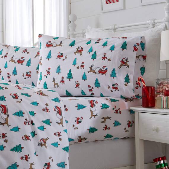 Great Bay Home Weihnachts-Flanell-Bettwäsche, Doppelbetten (137 x 191 cm), 100 % türkische Baumwolle, doppelt gebürstet, Winter-Bettwäsche-Set, ultraweich, gemütlich, 4-teilig (Weihnachtsmann)