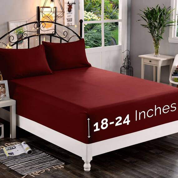 Elegant Comfor, Spannbettlaken, Fadenzahl 1500, ultraweich, 46–61 cm, extra Tiefe Spannhöhe, Einzelbett-Spannbetttuch für hohe Matratze, knitterfrei, mit Aufbewahrungstaschen, California King,