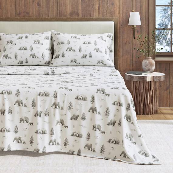 Great Bay Home 4-teiliges Flanell-Bettwäsche-Set aus 100% türkischer Baumwolle, Queen-Size-Winterlodge, Bedruckt, Bettlaken und Kissenbezüge, doppelt gebürstetes Flanell-Bettwäsche-Set (Queen,