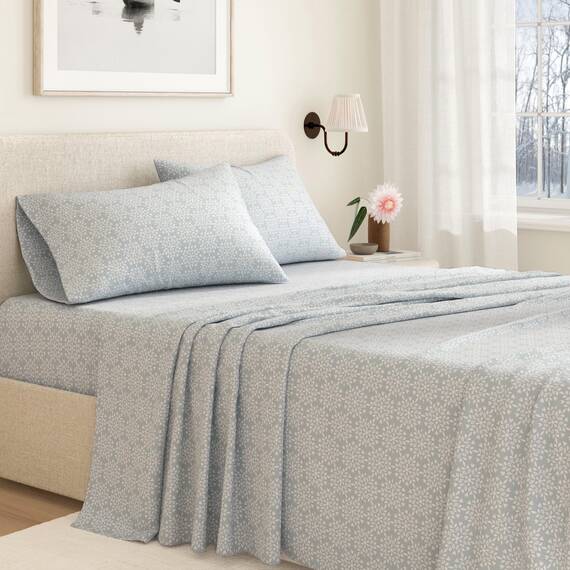 Great Bay Home Flanell-Bettwäsche-Set aus 100% türkischer Baumwolle, Tiefe Taschen, weiche Laken,warme,Anti-Pilling-Flanell-Bettlaken (voll, Schneeflocken-Mosaikblau)