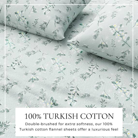 Great Bay Home Flanell-Bettwäsche-Set für Doppelbett, 100 % türkische Baumwolle, doppelt gebürstet, Winter-Bettwäsche-Set, ultraweich, gemütlich, 3-teilig, rustikales Bettwäsche-Set (Snowy Botanical)