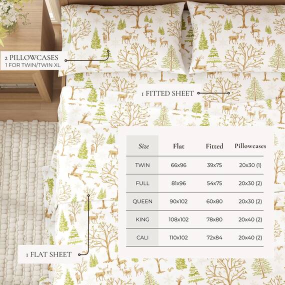 Great Bay Home Flanell-Bettwäsche-Set, Doppelbett, 100 % türkische Baumwolle, doppelt gebürstet, Lodge-bedruckt, ultraweich, gemütlich, 4-teiliges Bettwäsche-Set (New Enchanted Woods)