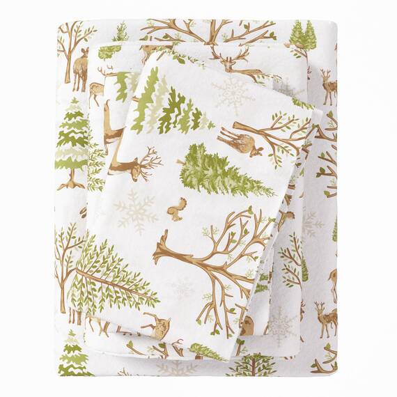 Great Bay Home Flanell-Bettwäsche-Set, Doppelbett, 100 % türkische Baumwolle, doppelt gebürstet, Lodge-bedruckt, ultraweich, gemütlich, 4-teiliges Bettwäsche-Set (New Enchanted Woods)