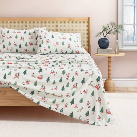 Great Bay Home Weihnachts-Flanell-Bettwäsche, Doppelbetten (137 x 191 cm), 100 % türkische Baumwolle, doppelt gebürstet, Winter-Bettwäsche-Set, ultraweich, gemütlich, 4-teilig (Weihnachtsmann)