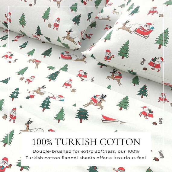 Great Bay Home Weihnachts-Flanell-Bettwäsche, Doppelbetten (137 x 191 cm), 100 % türkische Baumwolle, doppelt gebürstet, Winter-Bettwäsche-Set, ultraweich, gemütlich, 4-teilig (Weihnachtsmann)