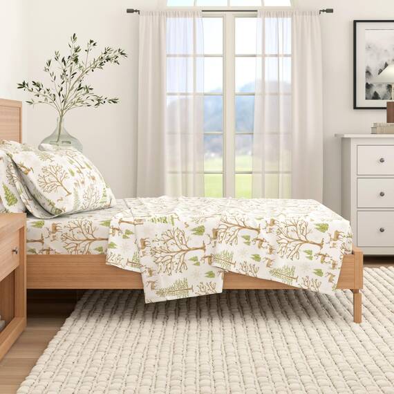 Great Bay Home Flanell-Bettwäsche-Set, Doppelbett, 100 % türkische Baumwolle, doppelt gebürstet, Lodge-bedruckt, ultraweich, gemütlich, 4-teiliges Bettwäsche-Set (New Enchanted Woods)