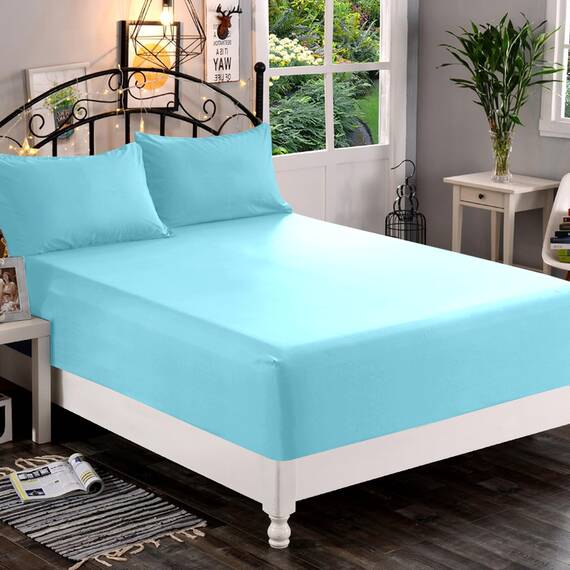 Elegant Comfort 1500 Premium Spannbettlaken, ultraweich, 46–61 cm, extra Tiefe Tasche, Einzelbett-Spannbetttuch für hohe Matratze, knitterfrei, mit Aufbewahrungstaschen, California King, Aquablau
