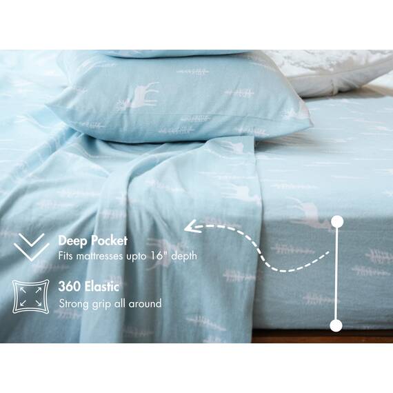 Ruvanti 100% Baumwolle, 4-teiliges Flanell-Bettlaken, volle Tasche, warm, super weich, atmungsaktiv, feuchtigkeitsableitend, volle Größe, Spannbetttuch, 2 Kissenbezüge – Ditsy