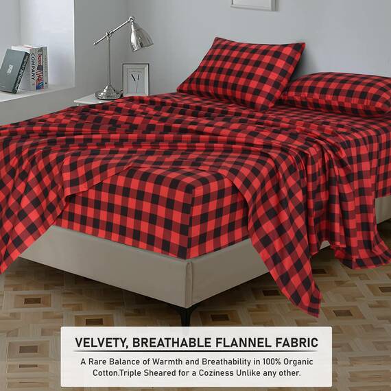 RUVANTI Flanell-Bettlaken-Sets für Doppelbetten XL – 100 % Baumwolle, doppelt gebürstet, tiefe Taschen, 40,6 cm, für alle Jahreszeiten, atmungsaktiv und extra weich, warm und gemütlich, 3-teilig, Rot