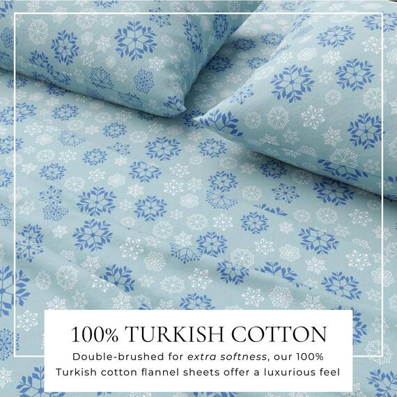 Great Bay Home 100% türkische Baumwolle California King Holiday Flanell-Bettlaken-Set,Tiefe Tasche Spannbetttuch,Anti-Pilling-Flanell-Bettlaken (Kalking, Blaue Schneeflocke)