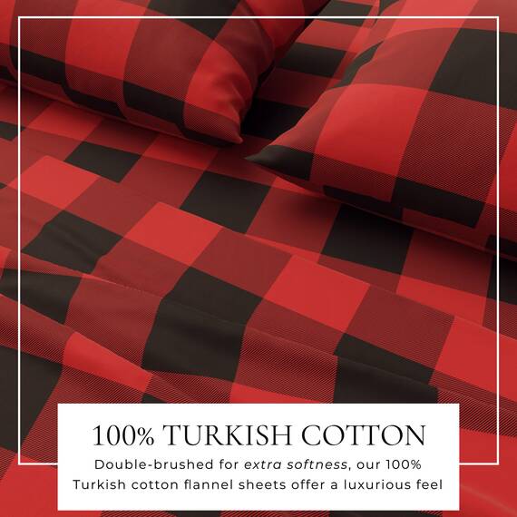 Great Bay Home Flanell-Bettwäsche-Set, Queen-Size-Größe, 100 % türkische Baumwolle, doppelt gebürstet, bedruckt, ultraweich, gemütlich, 4-teiliges Bettwäsche-Set (Büffelkaro, Rot/Schwarz)