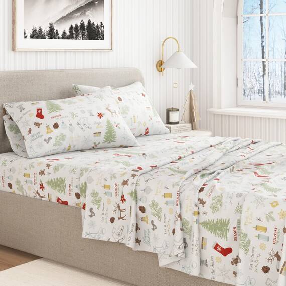 Great Bay Home Weihnachts-Flanell-Bettwäsche, Doppelbetten (137 x 191 cm), 100 % türkische Baumwolle, doppelt gebürstet, Winter-Bettwäsche-Set, ultraweich, gemütlich, 4-teilig (Weihnachtszeit)