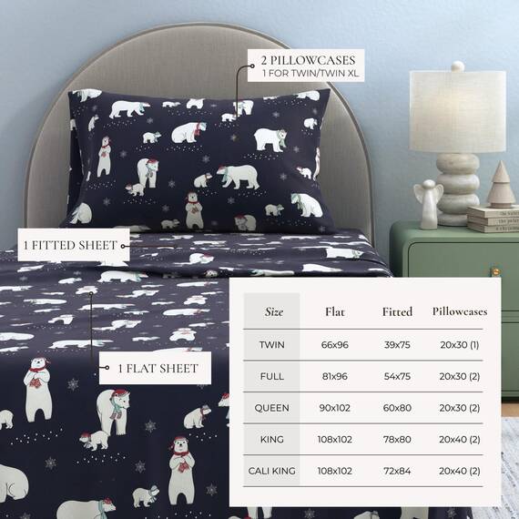 Great Bay Home Flanell-Bettwäsche-Set aus 100% türkischer Baumwolle, Tiefe Taschen, weiche Bettlaken, warme, Anti-Pilling-Flanell-Bettlaken (Twin, Navy Polar Bears)