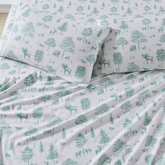 Great Bay Home Flanell-Bettwäsche-Set, Queensize-Größe, 100 % türkische Baumwolle, doppelt gebürstet, Lodge-bedruckt, ultraweich, 4-teiliges Bettwäsche-Set (Wild Acres – Salbei)