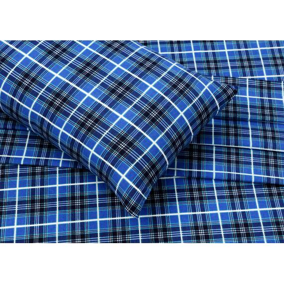 Ruvanti 4-teiliges Flanell-Bettwäsche-Set aus 100 % Baumwolle mit tiefen Taschen, warm, superweich, atmungsaktiv, Spannbetttuch und 2 Kissenbezügen (California King Size, Blue Plaid)