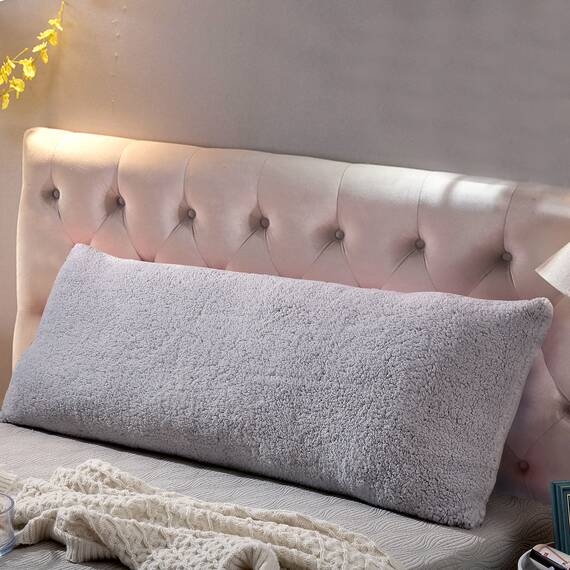 Reafort Ultra Soft Sherpa Körper-Kissen Cover/Case mit Reißverschluss Silber-Grau 21 "X54