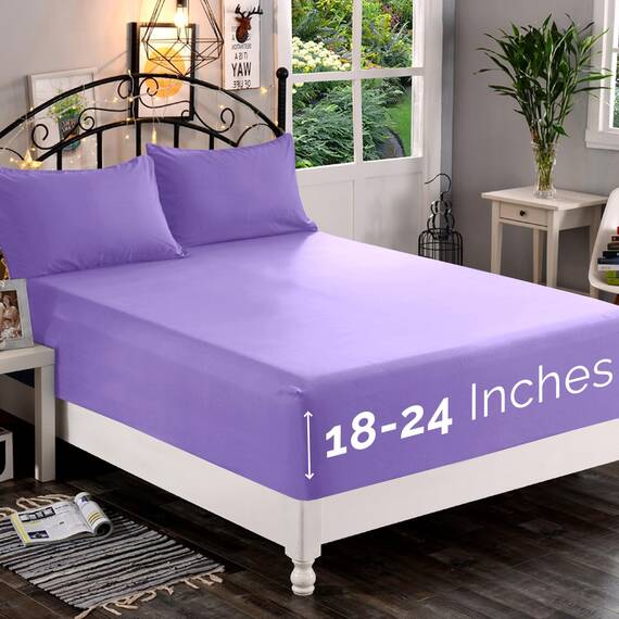 Elegant Comfort, Spannbettlaken, Fadenzahl 1500, ultraweich, 46–61 cm, extra Tiefe Tasche, Einzelbett-Spannbetttuch für hohe Matratze, knitterfrei, mit Aufbewahrungstaschen, Queen, Lila (Lavender)