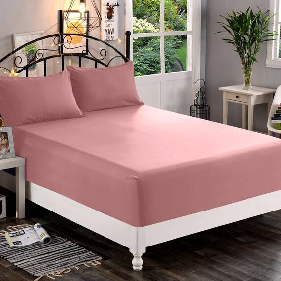 Elegant Comfort, Spannbettlaken, Fadenzahl 1500, ultraweich, 46–61 cm, extra tiefe Tasche, Einzelbett-Spannbetttuch für hohe Matratze, knitterfrei, mit Aufbewahrungstaschen, Doppelbett, Altrosa (Dusty