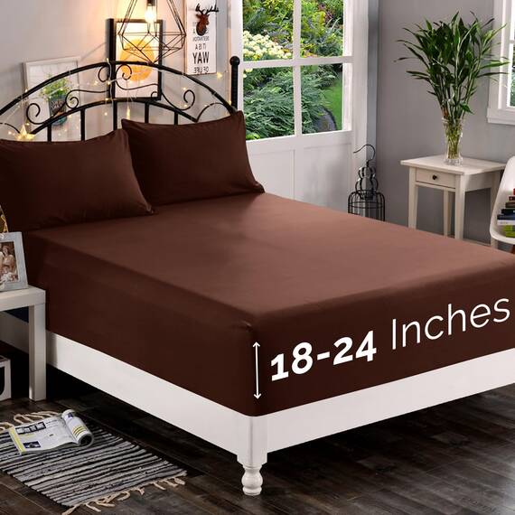 Elegant Comfort, Spannbettlaken, Fadenzahl 1500, ultraweich, 46–61 cm, extra Tiefe Tasche, Einzelbett-Spannbetttuch für hohe Matratze, knitterfrei, Aufbewahrungstaschen, California King, Braun
