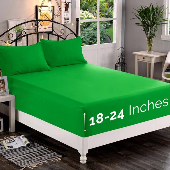 Elegant Comfort, Spannbettlaken, Fadenzahl 1500, ultraweich, 46–61 cm, extra Tiefe Tasche, Einzelbett-Spannbetttuch für hohe Matratze, knitterfrei, mit Aufbewahrungstaschen, California King, Grün