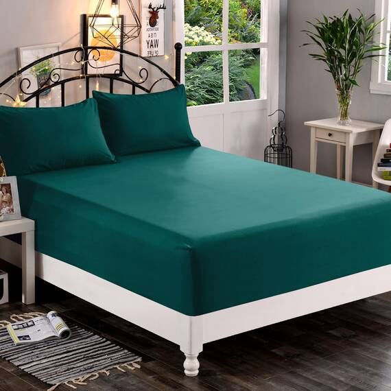 Elegant Comfort, Spannbettlaken, Fadenzahl 1500, ultraweich, 46–61 cm, extra Tiefe Tasche, Einzelbett-Spannbetttuch für hohe Matratze, knitterfrei, mit Aufbewahrungstaschen, Doppelbett, Blaugrün