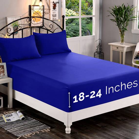 Elegant Comfort, Spannbettlaken, Fadenzahl 1500, ultraweich, 46–61 cm, extra Tiefe Tasche, Einzelbett-Spannbetttuch für hohe Matratze, knitterfrei, mit Aufbewahrungstaschen, Twin/Twin XL, Königsblau
