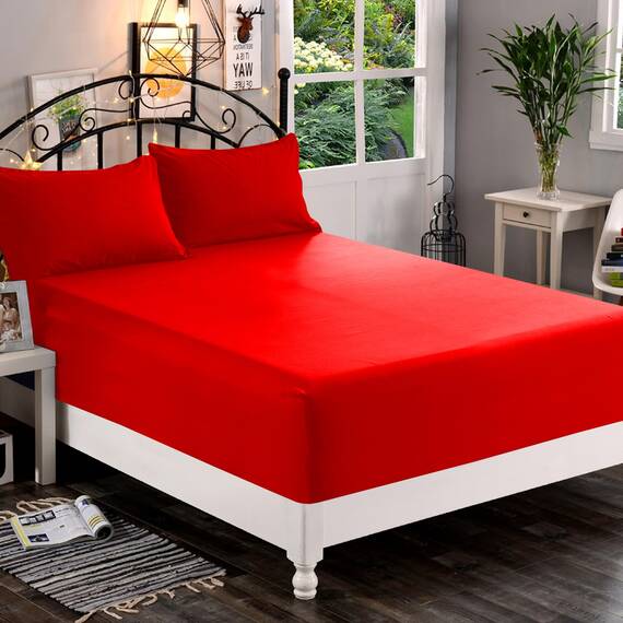 Elegant Comfort, Spannbettlaken, Fadenzahl 1500, ultraweich, 46–61 cm, extra Tiefe Tasche, Einzelbett-Spannbetttuch für hohe Matratze, knitterfrei, mit Aufbewahrungstaschen, Doppelbett, Rot