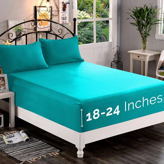Elegant Comfort 1500 Premium Spannbettlaken, ultraweich, 46–61 cm, extra tiefe Tasche, Einzelbett-Spannbetttuch für hohe Matratze, knitterfrei, mit Aufbewahrungstaschen, California King, Türkis