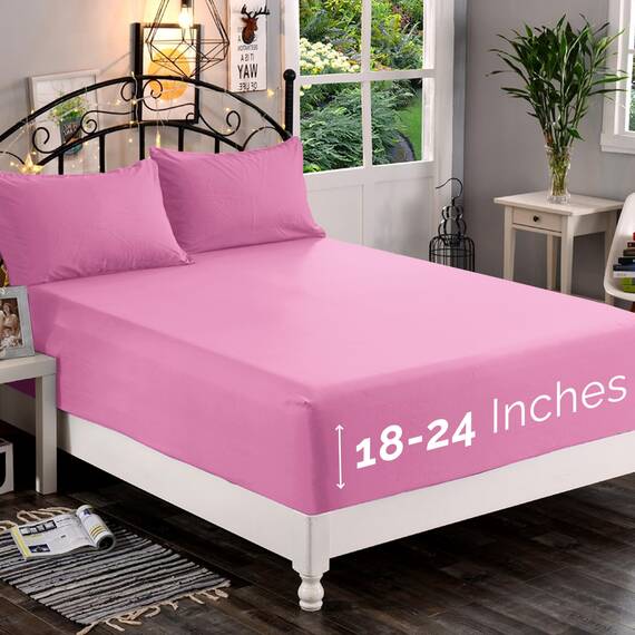 Elegant Comfort, Spannbettlaken, Fadenzahl 1500, ultraweich, 46–61 cm, extra Tiefe Tasche, Einzelbett-Spannbetttuch für hohe Matratze, knitterfrei, mit Aufbewahrungstaschen, Twin/Twin XL, Hellrosa