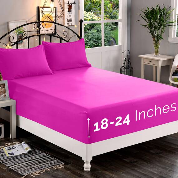 Elegant Comfort, Spannbettlaken, Fadenzahl 1500, ultraweich, 46–61 cm, extra Tiefe Spannhöhe, Einzelbett-Spannbetttuch für hohe Matratze, knitterfrei, mit Aufbewahrungstaschen, California King,