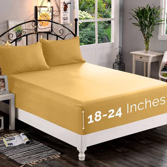 Elegant Comfort, Spannbettlaken, Fadenzahl 1500, ultraweich, 46–61 cm, extra Tiefe Spannhöhe, Einzelbett-Spannbetttuch für hohe Matratze, knitterfrei, mit Aufbewahrungstaschen, California King,
