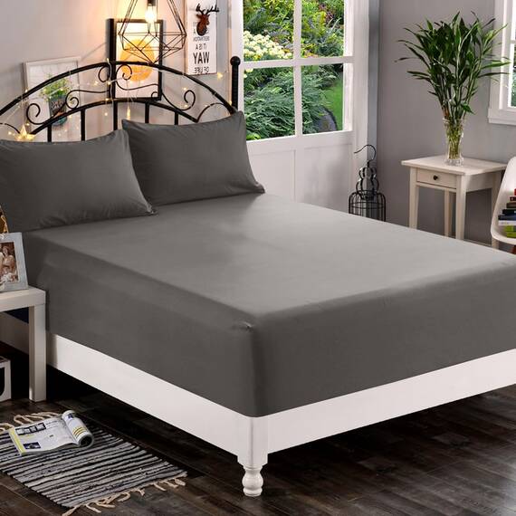 Elegant Comfort, Spannbettlaken, Fadenzahl 1500, ultraweich, 46–61 cm, extra Tiefe Tasche, Einzelbett-Spannbetttuch für hohe Matratze, knitterfrei, mit Aufbewahrungstaschen, California King, Grau