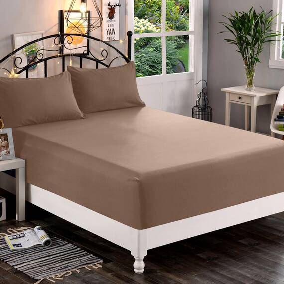 Elegant Comfort, Spannbettlaken, Fadenzahl 1500, ultraweich, 46–61 cm, extra Tiefe Tasche, Einzelbett-Spannbetttuch für hohe Matratze, knitterfrei, mit Aufbewahrungstaschen, King, Taupe
