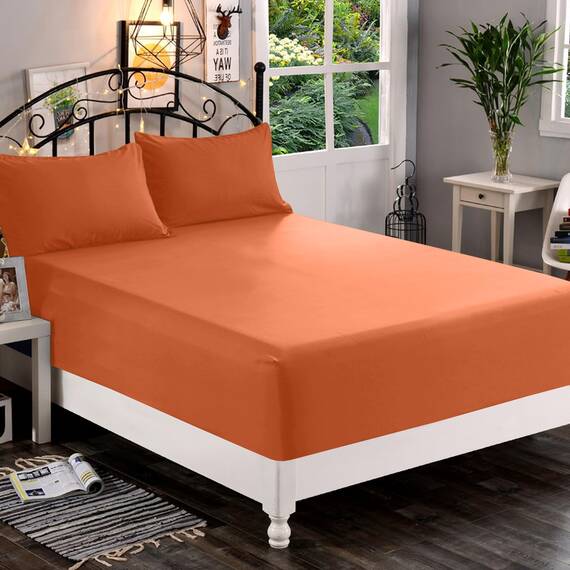 Elegant Comfort, Spannbettlaken, Fadenzahl 1500, ultraweich, 46–61 cm, extra Tiefe Tasche, Einzelbett-Spannbetttuch für hohe Matratze, knitterfrei, mit Aufbewahrungstaschen, Queen, Rot (Coral)