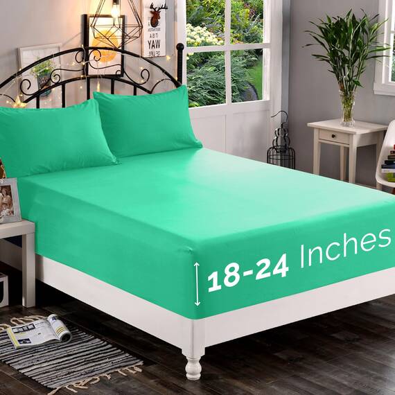 Elegant Comfort, Spannbettlaken, Fadenzahl 1500, ultraweich, 46–61 cm, extra Tiefe Tasche, Einzelbett-Spannbetttuch für hohe Matratze, knitterfrei, mit Aufbewahrungstaschen, King, Blaugrün (Paradise