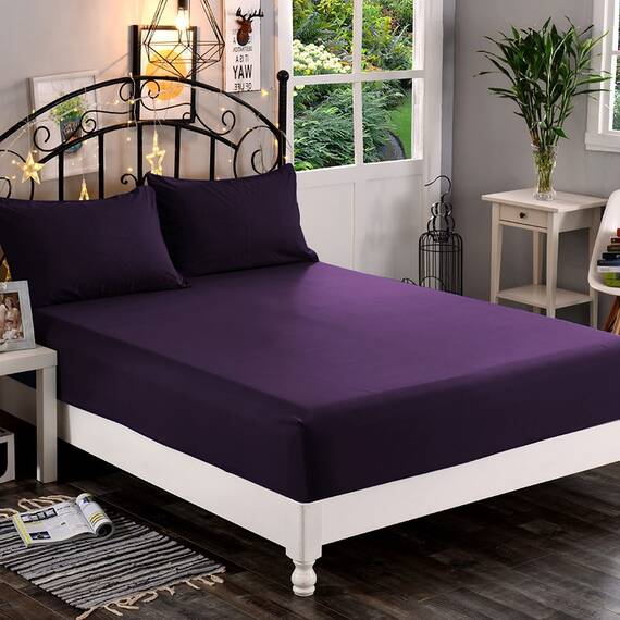 Elegant Comfort 1500 Premium Hotelqualität, 1-teiliges Spannbetttuch, weichste Mikrofaser, Tiefe Tasche bis zu 40,6 cm, Knitter- und lichtbeständig, Queen-Size-Bett, Auberginen-Lila