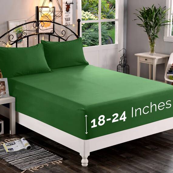 Elegant Comfort, Spannbettlaken, Fadenzahl 1500, ultraweich, 46–61 cm, extra Tiefe Spannhöhe, Einzelbett-Spannbetttuch für hohe Matratze, knitterfrei, mit Aufbewahrungstaschen, Queen, Grün (Hunter