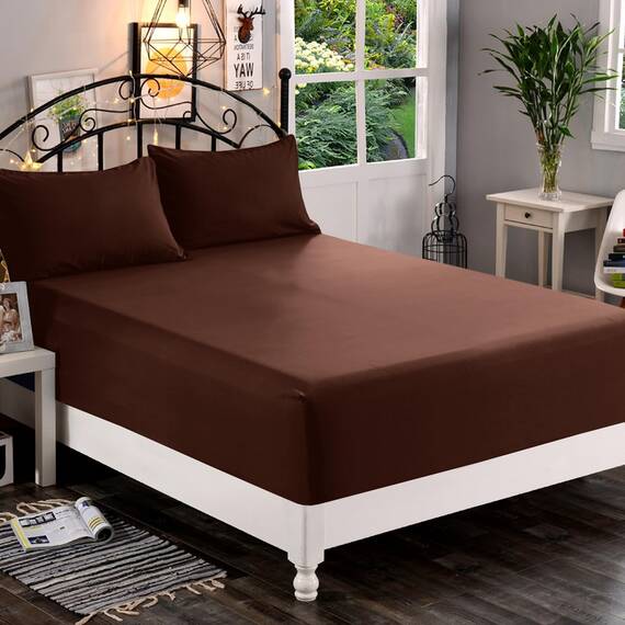 Elegant Comfort, Spannbettlaken, Fadenzahl 1500, ultraweich, 46–61 cm, extra Tiefe Tasche, Einzelbett-Spannbetttuch für hohe Matratze, knitterfrei, mit Aufbewahrungstaschen, King, Braun (Chocolate