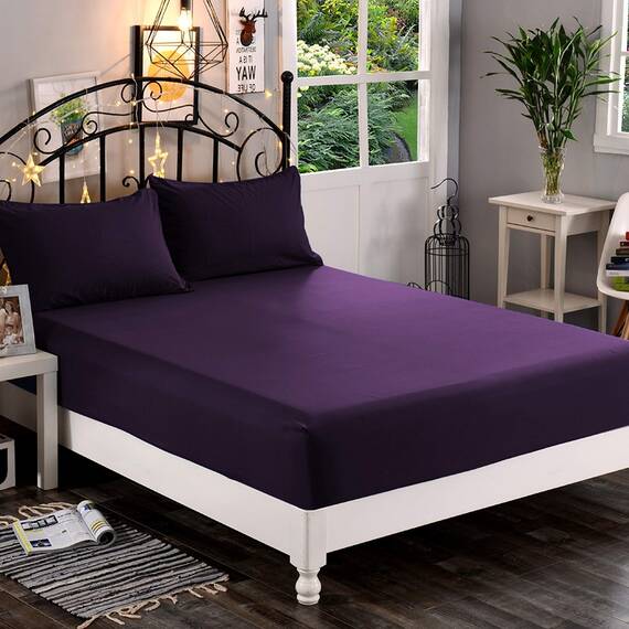 Elegant Comfort, 1-teiliges Spannbetttuch, Fadenzahl 1500, weiche Mikrofaser, Tiefe Tasche bis zu 40,6 cm, Knitter- und lichtbeständig, Doppelbett, Violett (Eggplant-Purple)