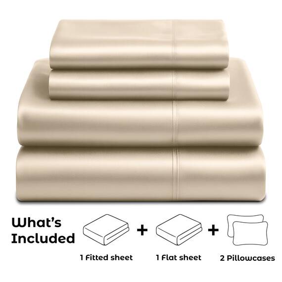 Satin Sheets King [4-teilig, Champagner-Gold] Luxuriöses seidiges Hotel-Bettwäsche-Set, extra weiches 1800 Mikrofaser, knitterfrei, farbecht, schmutzabweisend, tiefes Spannbetttuch, Bettlaken